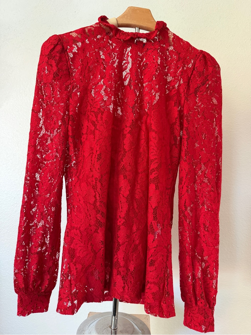 INC International Concepts Red Lace Long-Sleeve Blouse